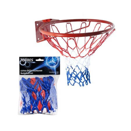 Купить Сетка баскетбольная Torres, нить 4 мм, бело-сине-красная в Демидове 